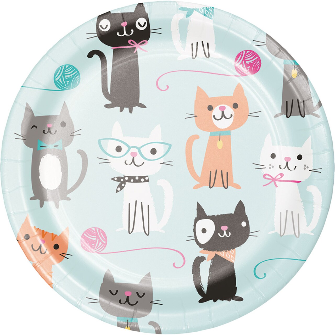 Party Central Kitty Gang Disposable Party Luncheon Plates - 6.75" - Sea Blue and White - Club Pack of 96